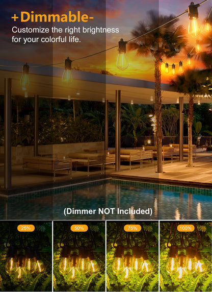 Brightown Outdoor String Lights 35FT with 10+1 Shatterproof Edison Bulbs, Waterproof Hanging Patio Lights Outside for Backyard Deck Garden Party Xmas Decor, 2700K