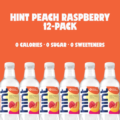 Hint Fruit-Infused Bottled Water, Peach Raspberry - Sugar Free Flavored Water with Zero Calories, Naturally Flavored, and No Artificial Sweeteners - 16 Fl Oz (Pack of 12)