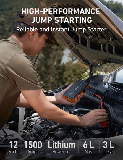 AstroAI S8 Car Battery Jump Starter, 1500A Peak Car Jumper Starter Battery Pack for Up to 6.0L Gas & 3.0L Diesel Engines, 12V Portable Jump Box with 3 Modes Flashlight and Jumper Cable (Orange)