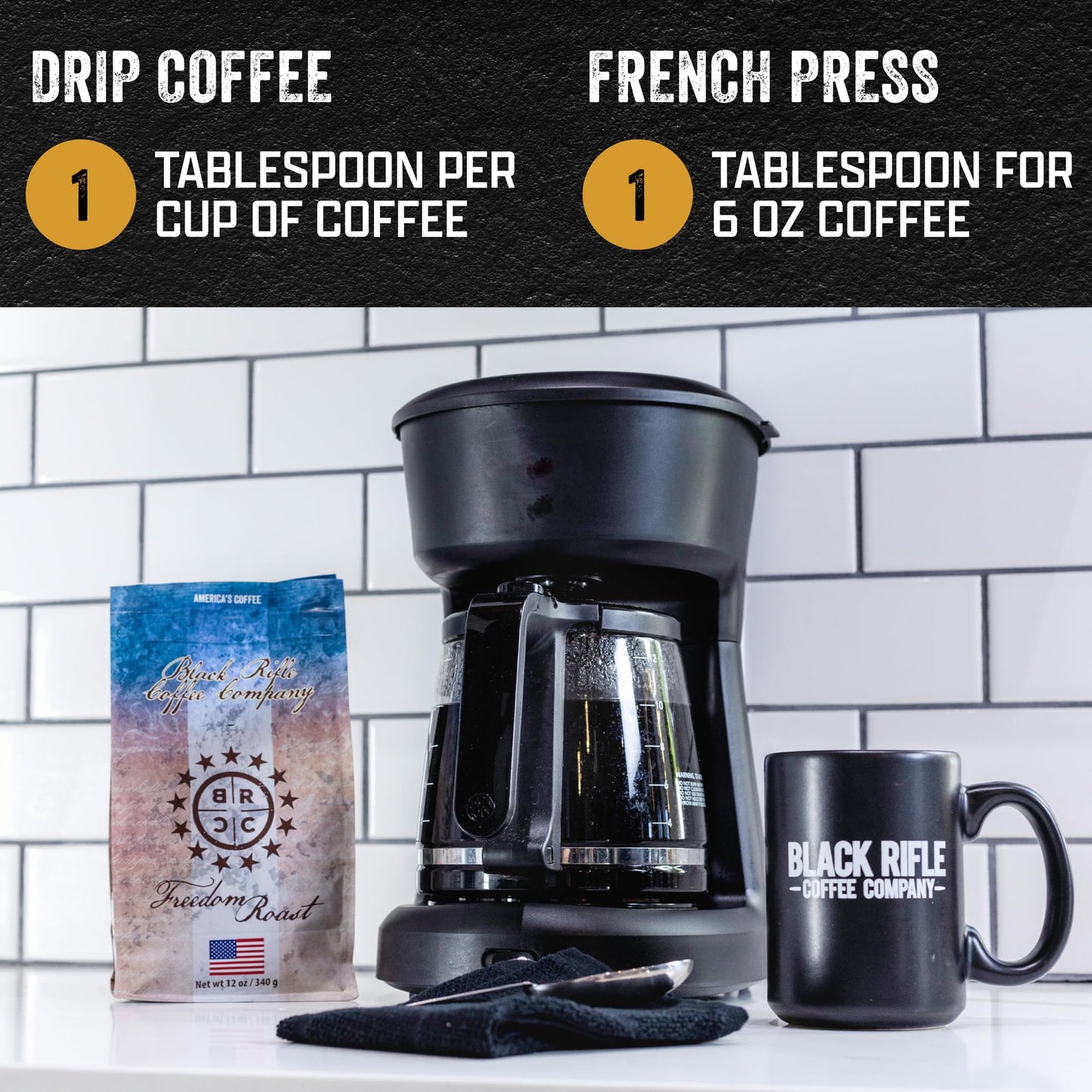 Black Rifle Coffee Company Ground Coffee Medium Roast - Roasted Blend Made from Pure Arabica Beans - Colombian & Brazilian Beans - Veteran Founded & American Made (Freedom Roast, 12oz Bag)