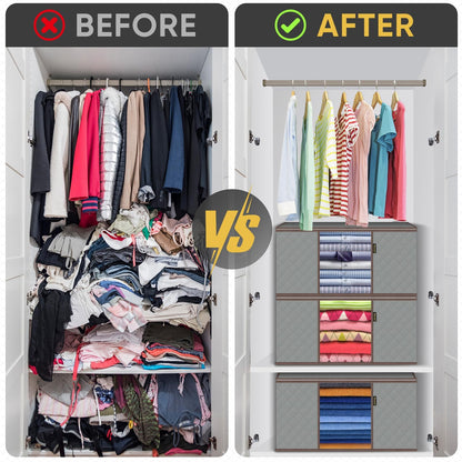 BALEINE 6 Pack Clothes Storage Bags, 24 Gallon Storage Containers with Reinforced Handle, Sturdy Zipper, Closet Organizer for Blanket, Comforter, Pillow, Bedding (Grey, 6 Pack)