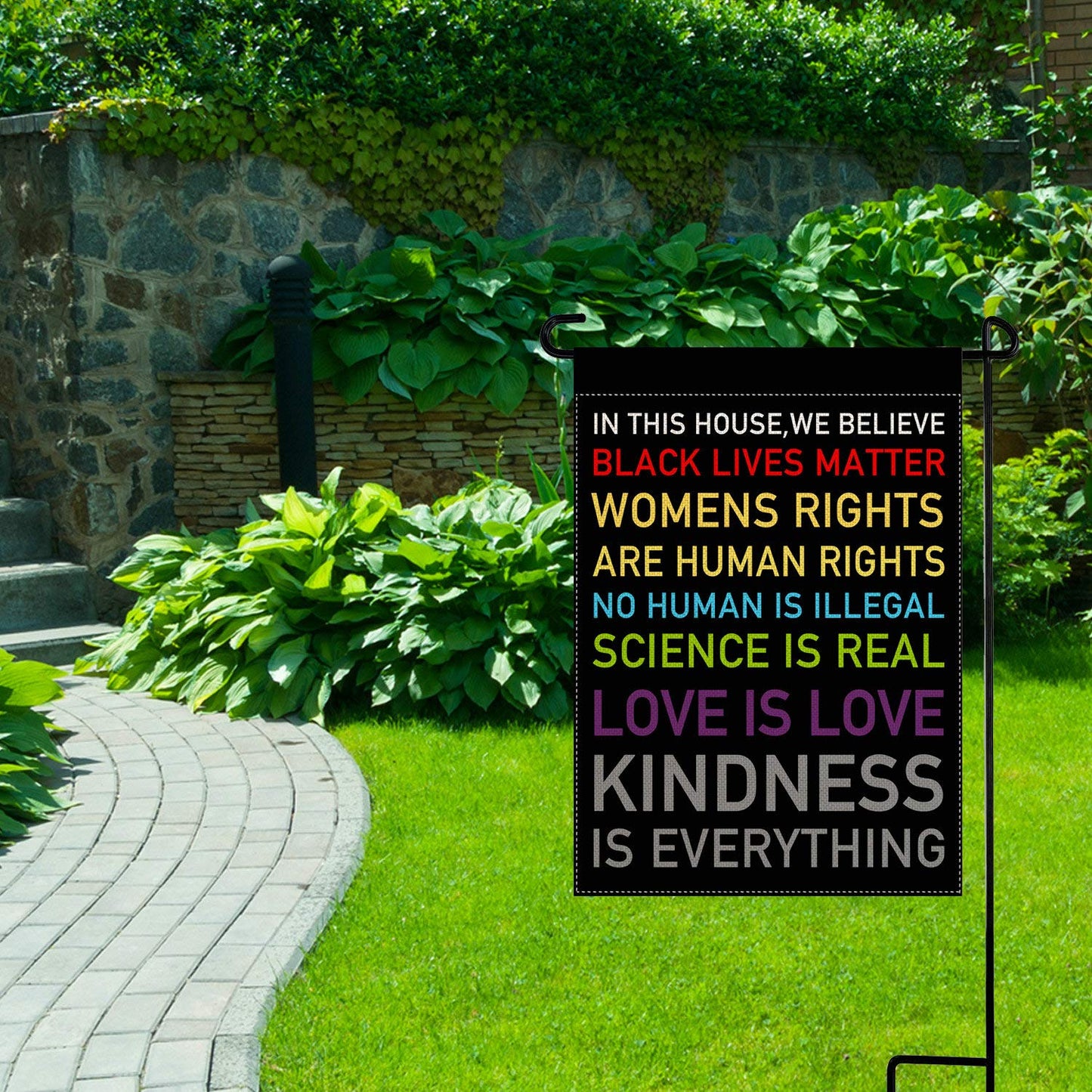 In This House, We Believe Small Garden Flag Vertical Double Sided 12.5 x 18 Inch Burlap Yard Outdoor Decor