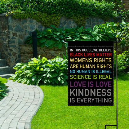 In This House, We Believe Small Garden Flag Vertical Double Sided 12.5 x 18 Inch Burlap Yard Outdoor Decor