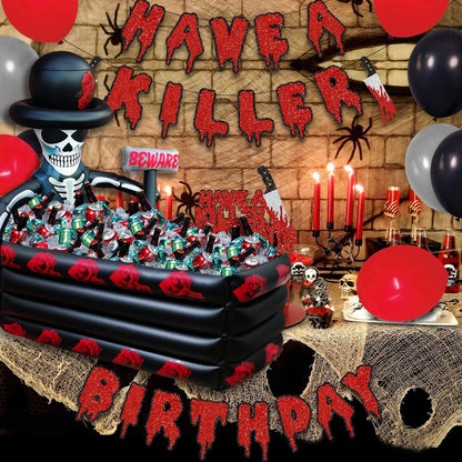 43 Inch Halloween Birthday Party Decorations Inflatable Cooler, 120+ Cans Halloween Supplies Large Capacity Scary Coffin Skeleton for Drink Beverage Holder, Party Favors for Adults Outdoor Indoor