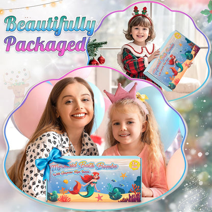 8 Packs Bath Bombs for Kids Girls, Mermaid Bath Bomb with Surprise Toys Inside, Princess Bubble Bath Toys for Kids Aged 4-8, Christmas Birthday Gifts for Girls 3 4 5 6 7 8