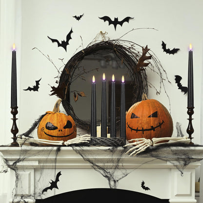 AFINETH Black Flameless Taper Candles with Remote, Real Wax Halloween Candles, 9.6 Inch Battery Operated Led Candlesticks for Party Home Festival Decor, 3 Pack