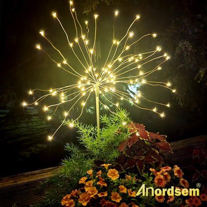 Anordsem Solar Garden Lights Outdoor: Bendable Copper Wire with 120 LED Firework Beads - Waterproof DIY Warm Decorating for Yard Patio Path - Gardening Gifts for Homeowner Gardener