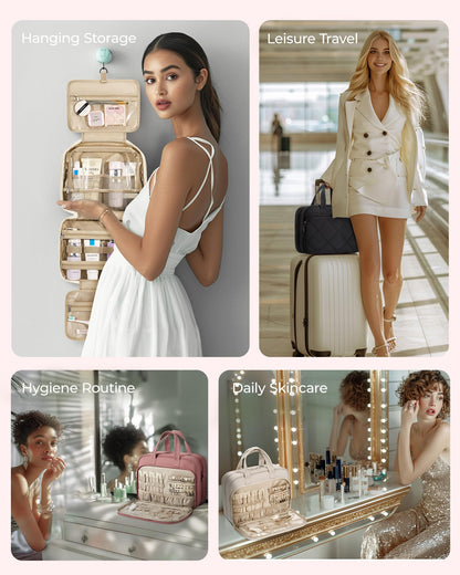 BAGSMART HangingToiletry Bag for Women, Puffy Travel Toiletry Bag with Jewelry Organizer, Waterproof Cosmetic Makeup Bag Compartment, Toiletries Kit Set for Traveling, Accessories, Essentials (Large)