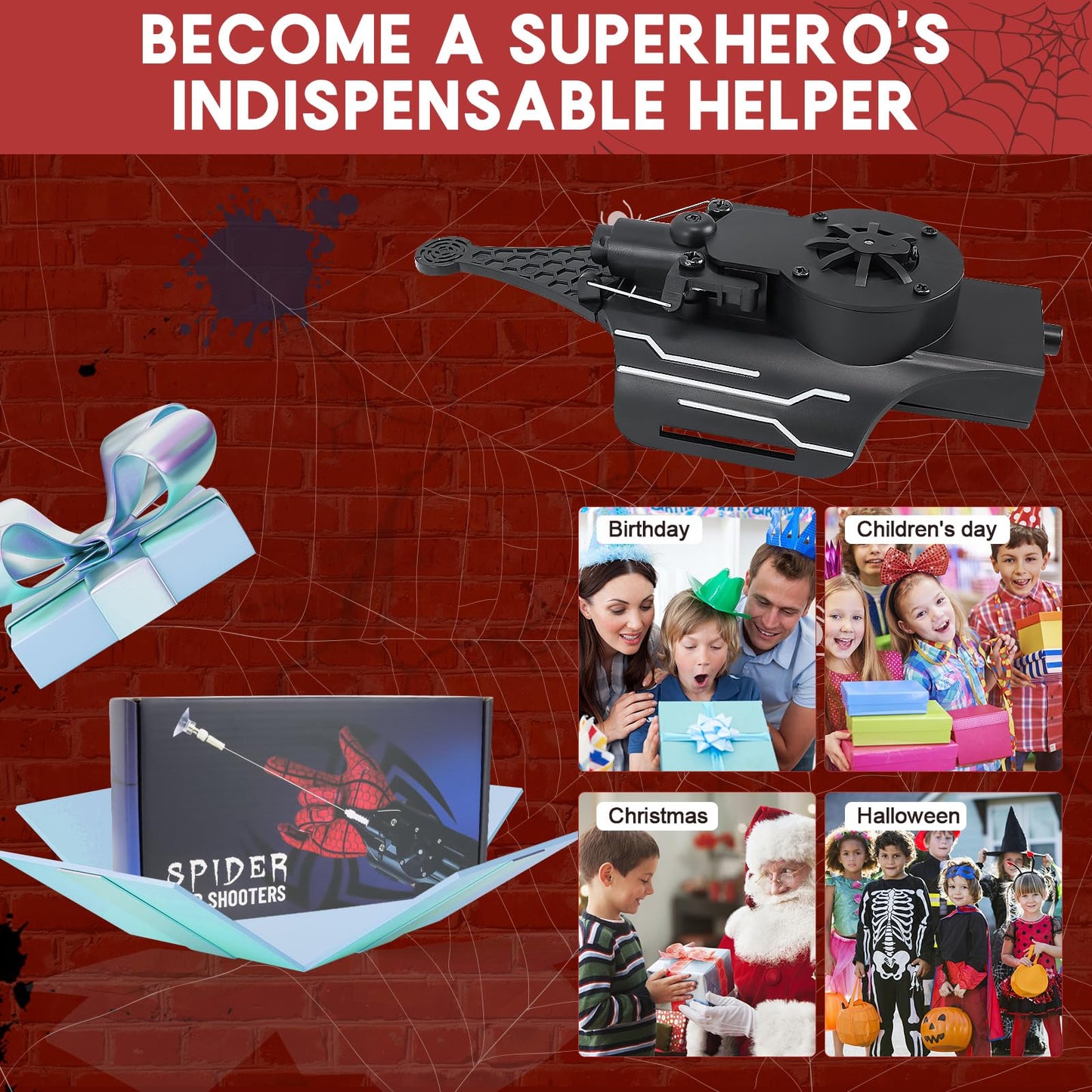 AJJKKA Spider Web Shooters Real,Spider Silk Launcher Wrist Toy for Kids, 8 FT Realistic Web Launcher String, Cool Gadgets String Gloves Shooters Toy for Superhero Role-Play (Black)