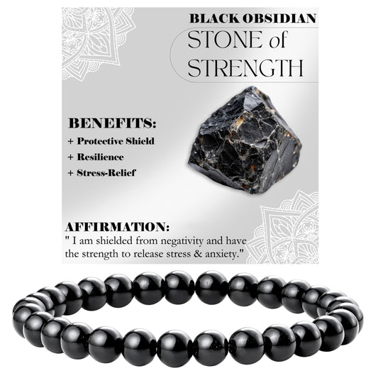 Black Obsidian - Strength - 6mm Beaded Bracelets for Women Handmade Semi Precious Natural Stone Stretch Elastic Jewelry Yoga Protection Gifts Small