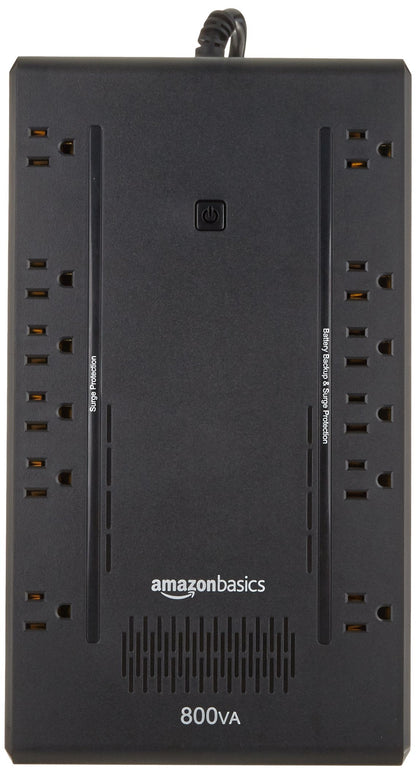 Amazon Basics UPS Battery Backup & Surge Protector 800VA/450W, 12 Outlets, Standby Uninterruptible Power Supply, for Power Outage Protection, Compact, Black