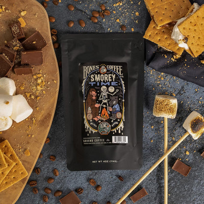 Bones Coffee Company NEW Favorite Flavors Sample Pack, Assorted Flavored Coffee Low Acid Medium Roast Arabica Beans Specialty Coffee Gifts, Auto Drip and French Press Compatible, 4 oz Pack of 5 Ground