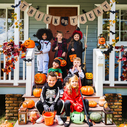 Whaline Halloween Trick or Treat Burlap Banner, Hanging Banner Home Decor Bunting Flag Fireplace Garland, Black, Orange