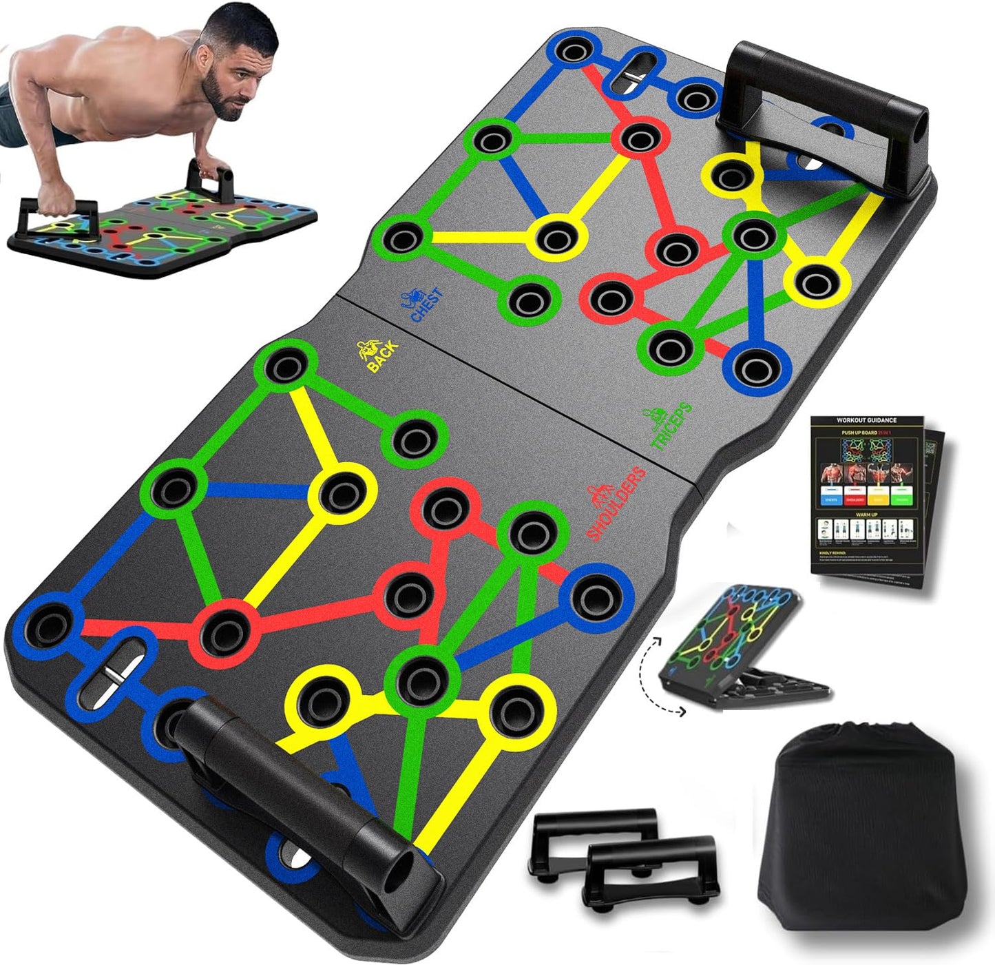 AERLANG Solid Push Up Board, Portable 30 in 2 Workout Set for Push Up, Multi-functional Pushup Handles for Strength Training, Fat Burning Push Up Bar for Home Gym, Perfect Chest Workout Equipment for Men & Women
