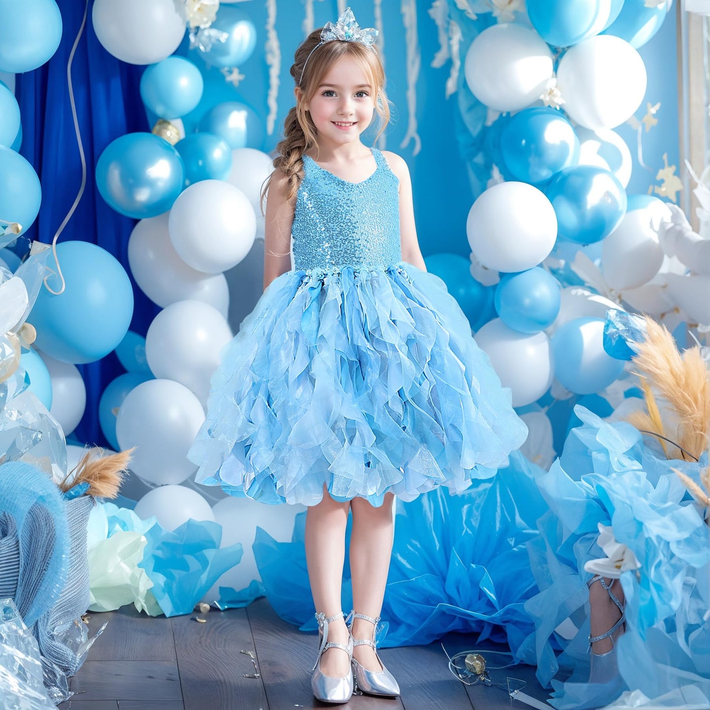 Blue Tutu Dress for Girls Birthday Party Kids Sparkly Sequin Tulle Fancy Fairy Princess Dress for Toddler Girls Prom Sneaker Ball Gowns Pageant Wedding Formal Graduation Halloween Costume 10T