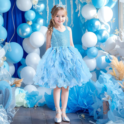 Blue Tutu Dress for Girls Birthday Party Kids Sparkly Sequin Tulle Fancy Fairy Princess Dress for Toddler Girls Prom Sneaker Ball Gowns Pageant Wedding Formal Graduation Halloween Costume 10T