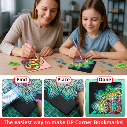 8 PCs Diamond Art Corner Bookmarks Leather Dimond Painting Book Mark Kit for Adults Paint by Dots Bookmarkers Craft DIY Gem Small Dotz Gifts for Women Mandala Flower Pink Lotus