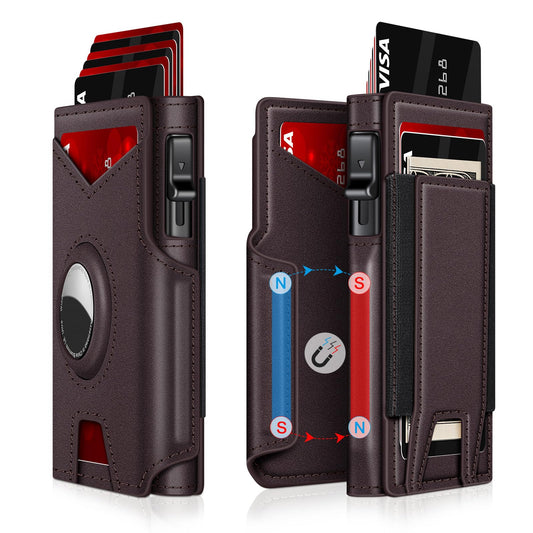 Iitrrs Airtag Wallet for Men, Minimalist Slim Mens Wallet Smart Pop Up Credit Card Holder for 9-13 Cards, RFID Blocking Wallet with ID Window & Cash Slot, Compact Bifold Metal Aluminum Card Case