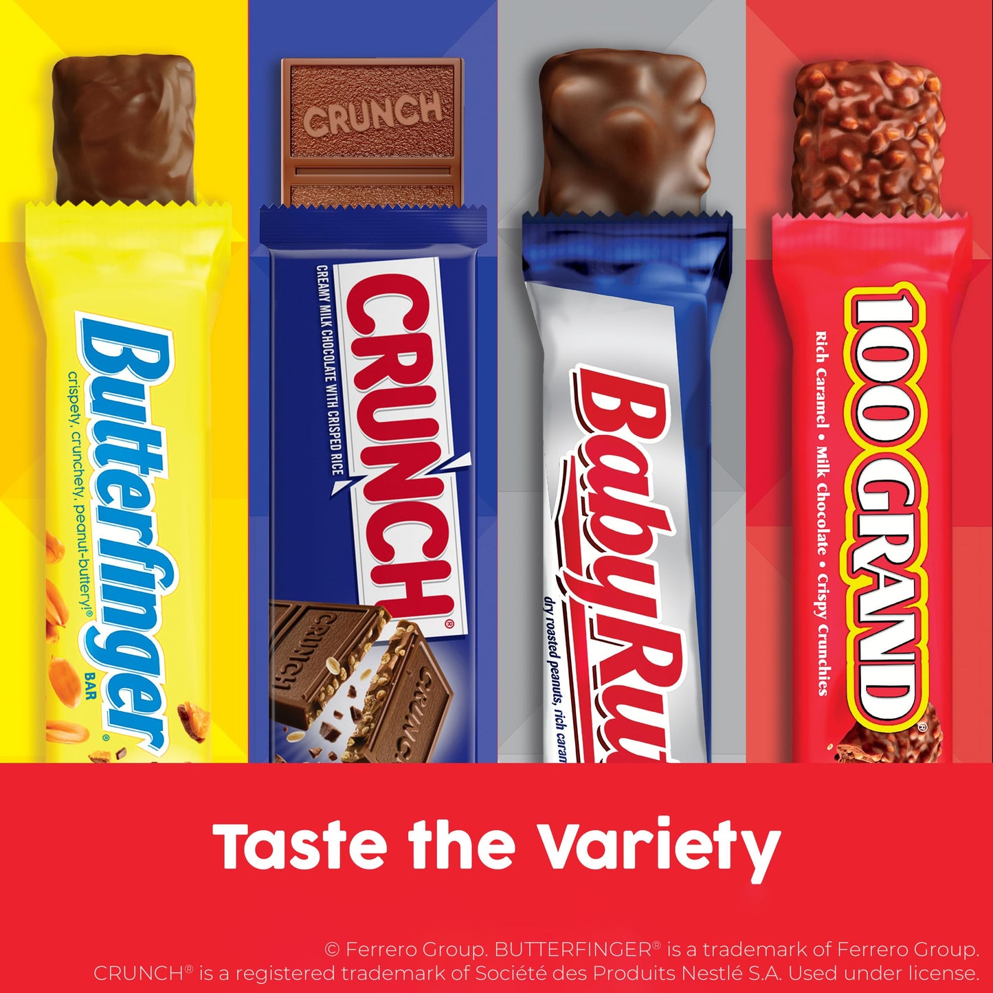 Butterfinger, CRUNCH, Baby Ruth, 100 Grand, Assorted Bulk Candy Bar Variety Pack Full Size, 28-Count, 48 oz