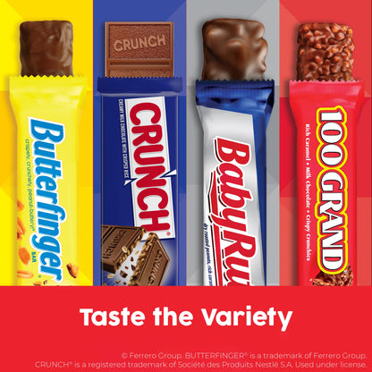 Butterfinger, CRUNCH, Baby Ruth, 100 Grand, Assorted Bulk Candy Bar Variety Pack Full Size, 28-Count, 48 oz