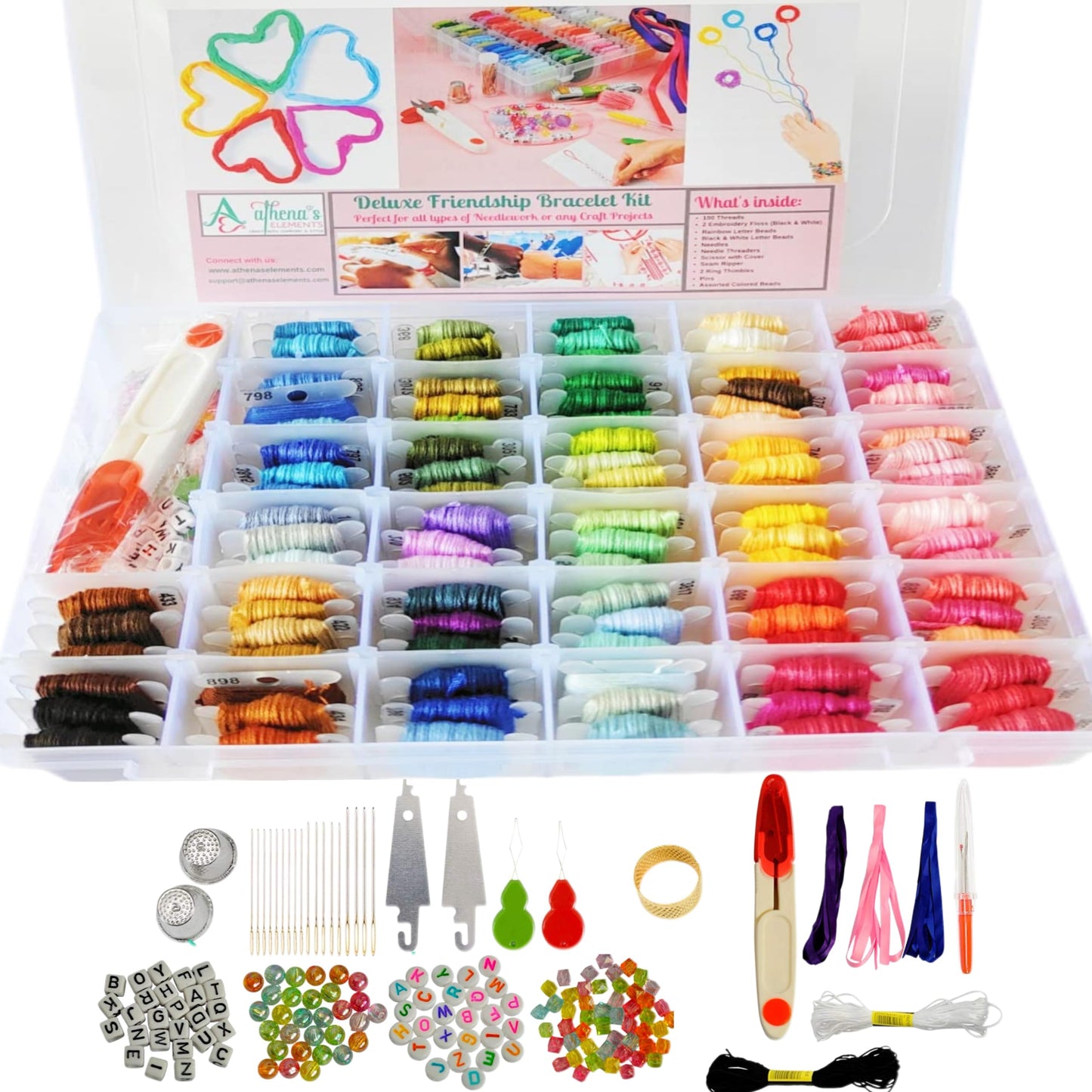 Athena's Elements - Embroidery Floss - 276 Pcs Cross Stitch Thread and Accessories - Perfect for Bracelet Making & DIY Embroidery Projects | Bonus Accessories Included