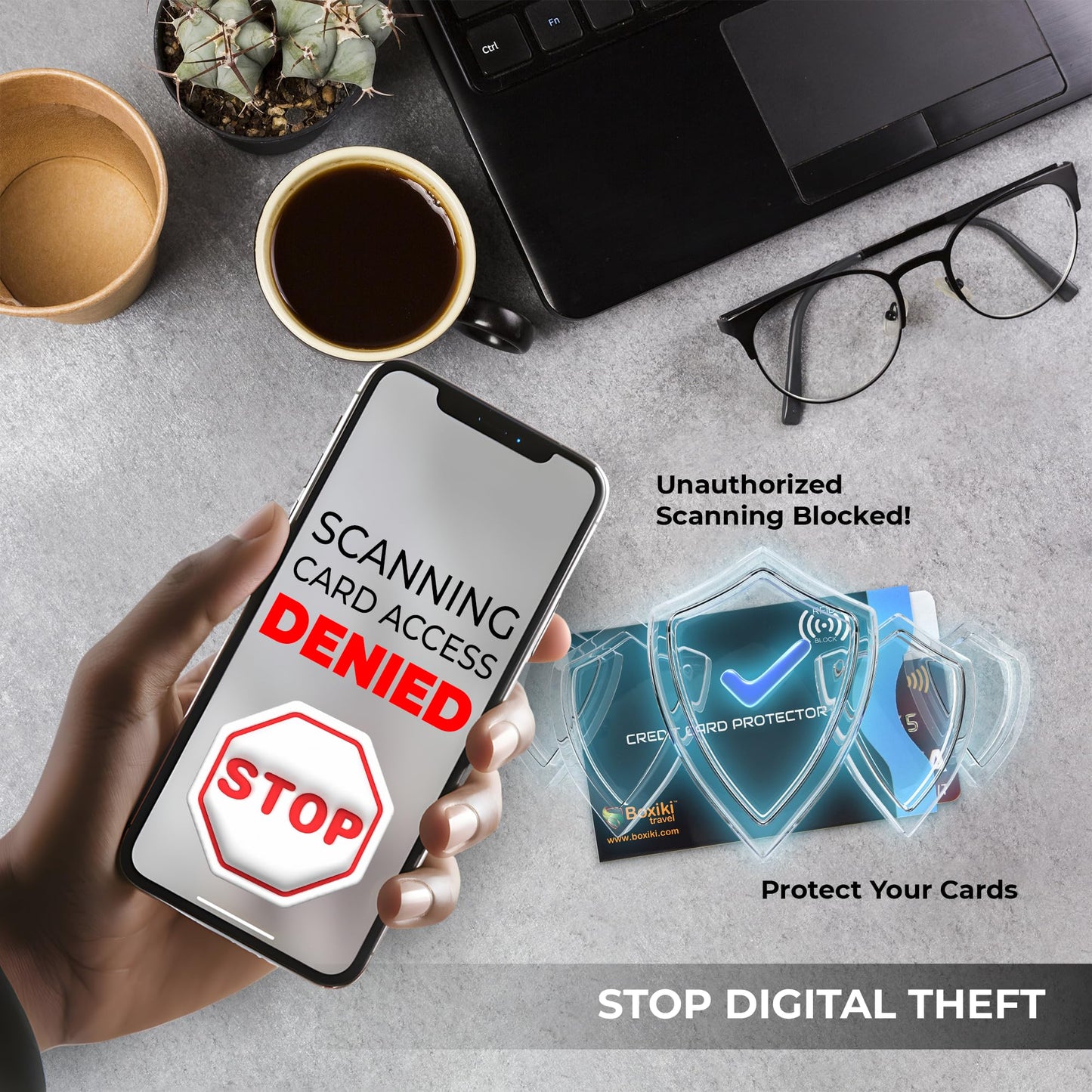 Boxiki Travel 7-Piece RFID Passport Holder & Card Sleeves – Block Electronic Theft for Credit Cards, IDs, and Passports – Perfect for Men & Women (Navy Blue)