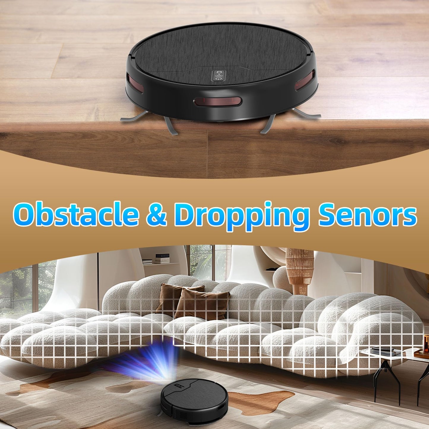 betboyles Robot Vacuum and Mop Combo, Robot Vacuum Cleaner, 6 Cleaning Modes, Large Capacity Water Tank Dustbin, Self-Charging, WiFi/App/Alexa, Ideal for Hard Floor, Carpet, Pet Hair
