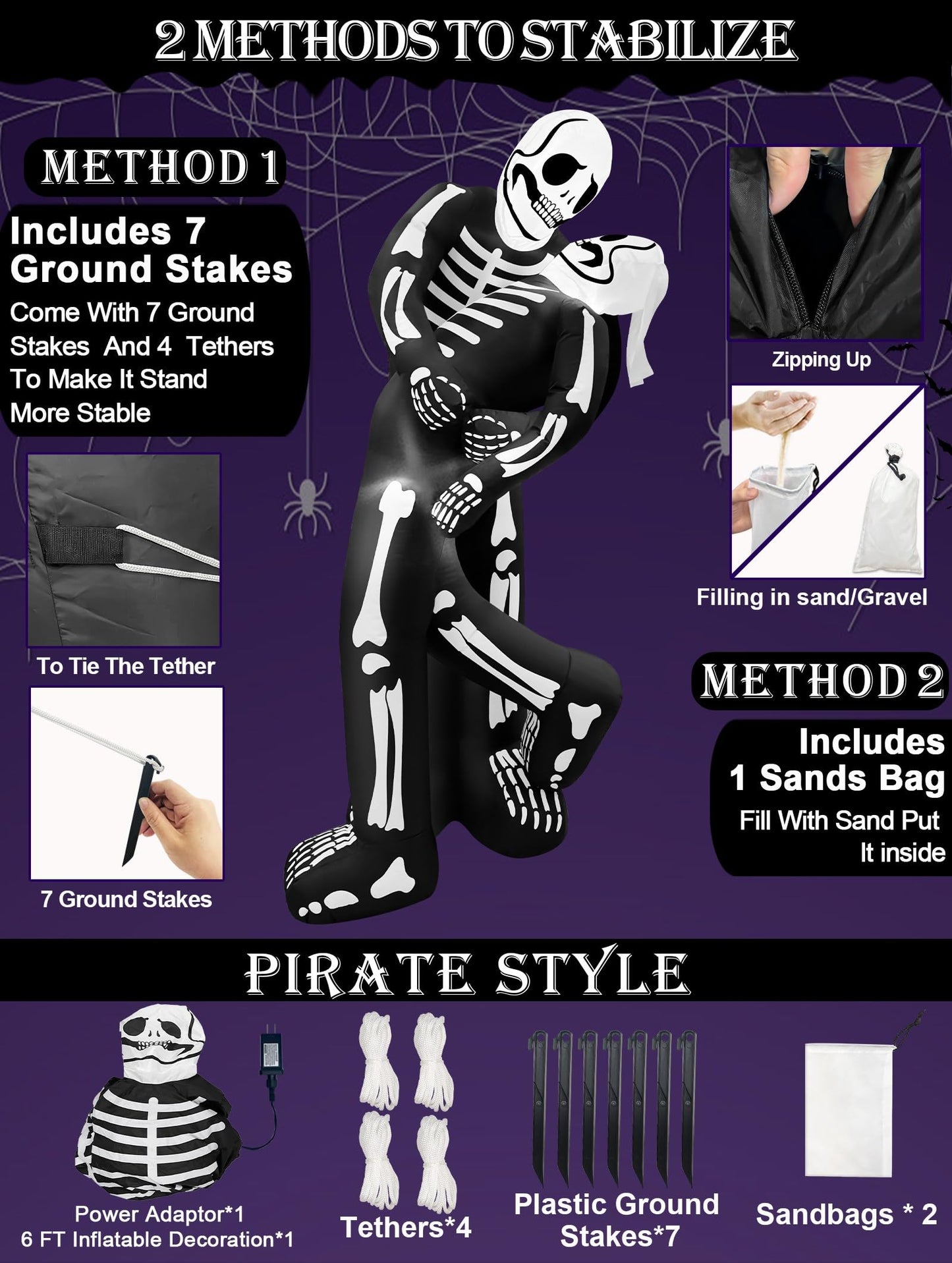 6 Ft Halloween Inflatable Skeleton Couple Embrace Kiss Outdoor Decoration with LED Lights, Day of The Dead Blow Up Skull Yard Decor Halloween Skeletons Inflatable for Holiday Party, Garden, Lawn