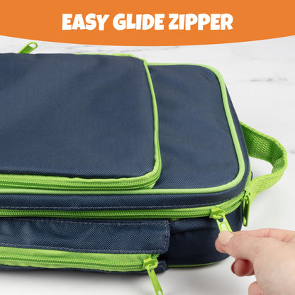 Insulated Lunch Box w Snack Pocket & Water Bottle Holder-Girls or Kids School Lunchbox Tote Keeps Food Hotter or Colder Longer-Reusable Bag Fits Most Bento Boxes Ice Packs Nesting Container-Blue Green