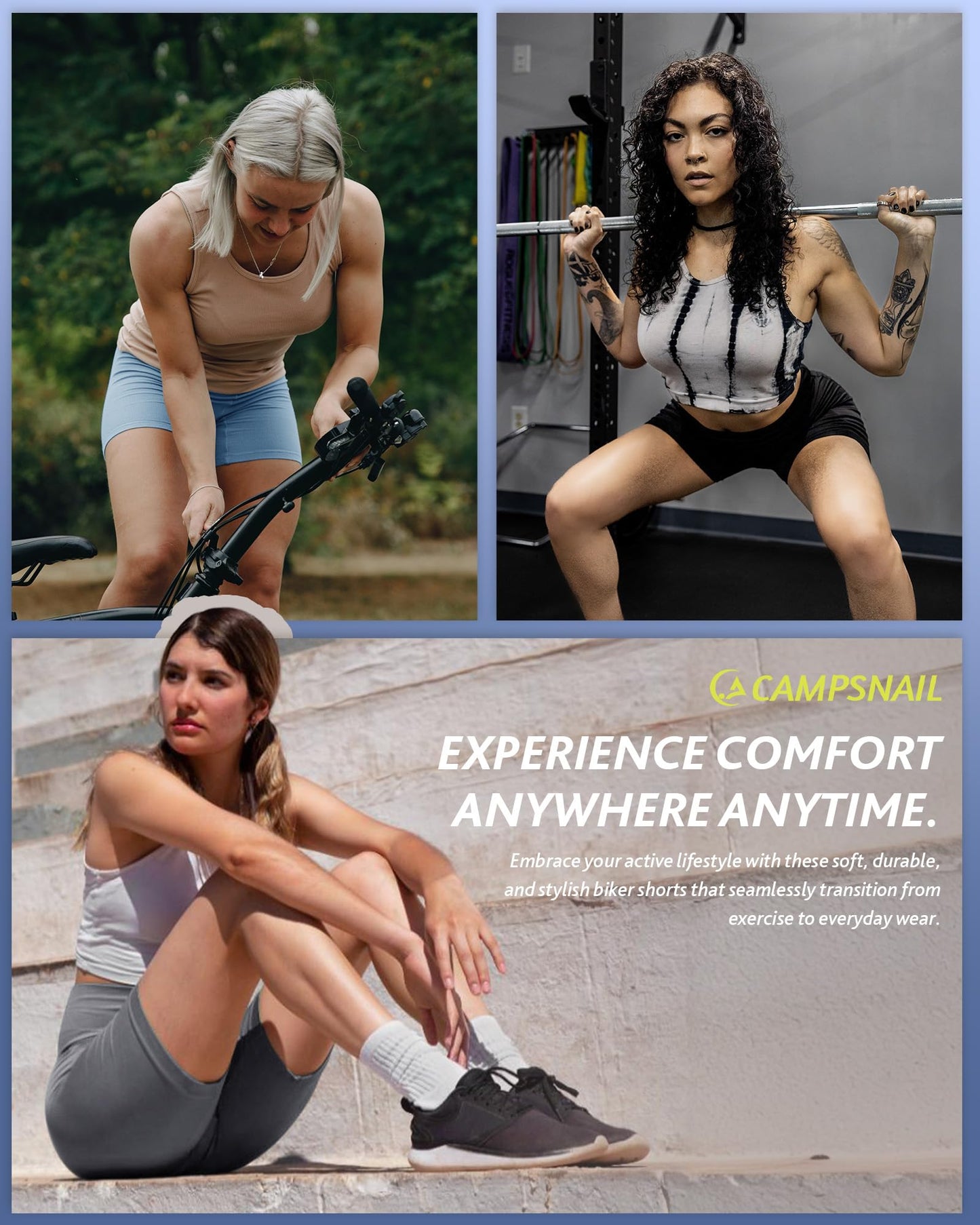 CAMPSNAIL 4 Pack Biker Shorts for Women High Waist - 3"/5"/8" Tummy Control Soft Athletic Yoga Workout Running Gym Shorts