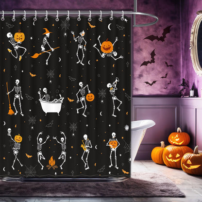 BOARDFEB Halloween Skull Shower Curtain for Bathroom 72 x 72 Inches Funny Black and White Gothic Skeleton Dance Water-Repellent Fabric Shower Curtains Pumpkins Dancing Bath Decor with 13 Hooks