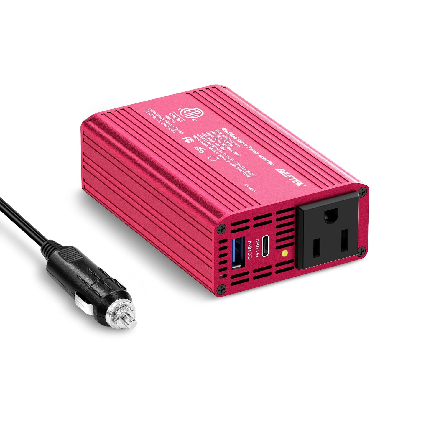 BESTEK 200W Car Power Inverter with Dual USB PD 20W QC 3.0 18W and DC 12V to AC 110V, Car Charger Adapter and Cigarette Lighter Socket