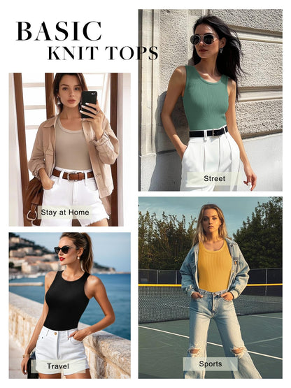 HWOKEFEIYU Womens Casual Tank Tops Scoop Neck Stretch Slim Sexy Basic Sleeveless Racerback Tops(True Blue,Small)