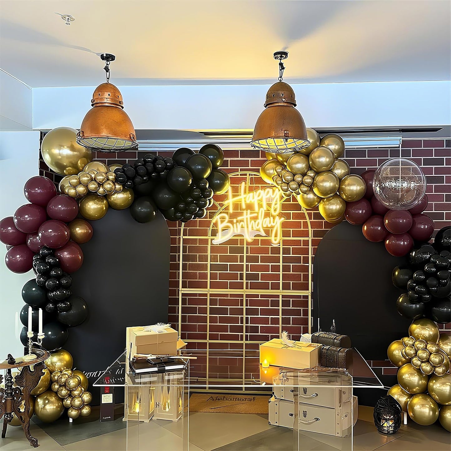 HILAVO Black Burgundy Gold Balloons 12 Inch Burgundy Maroon Red Black Metallic Gold Latex Confetti Balloon for Kids Graduation Birthday Baby Shower Party Decoration