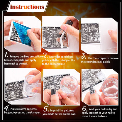 Whaline 4 Pieces Halloween Nail Art Plates Image Stamp Templates Stamping Kit DIY Print Manicure Salon Design