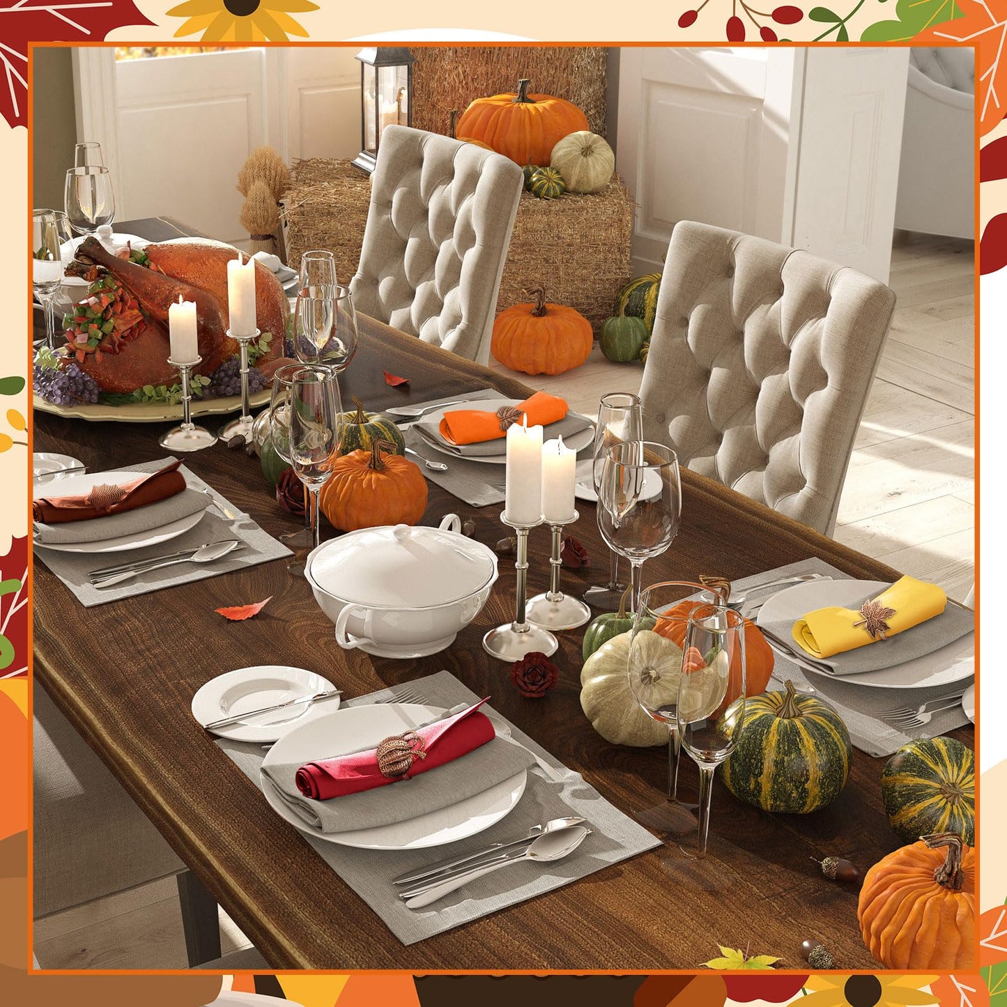 WILLBOND 12 Pcs Thanksgiving Napkin Rings Set Thanksgiving Pumpkin Leaf Themed Holders Fall Napkin Rings Alloy Design Holder Buckle for Halloween Home Party Table Decor Wedding Supplies (Copper)