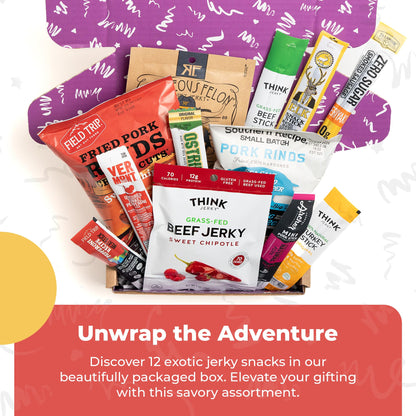 Beef Jerky Gift Basket For Men - Exotic Jerky Variety Pack, Delicious Protein-Packed Snack Box for Dad, Husband - Birthday, Holiday Food Treats for Adults - Unique Food Gifts for Men Who Want Nothing