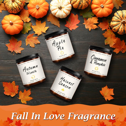 Auelife Fall Candle Set | 4 Pack Scented Candles for Home - Candle Gifts for Women Men, Soy Candles Home Scented | Autumn Fragrance of - Apple Pie/Cinnamon/Harvest/Wreath