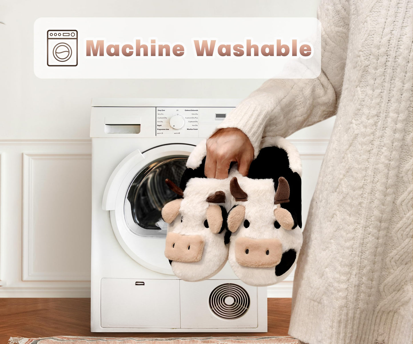 Boonble Fuzzy Cow Slippers for Women Men Adults, Fluffy Plush and Cozy House Shoes for Indoor Outdoor Bedroom, Warm Furry Cotton Slipper Open Heel for Winter Spring Fall 5.5-6.5