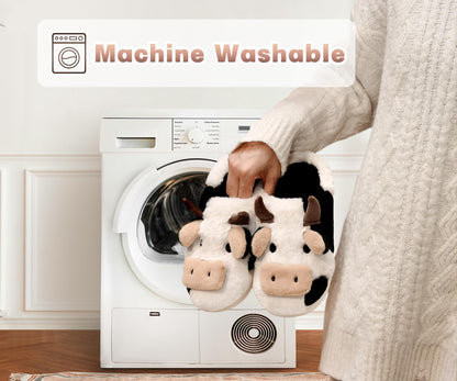 Boonble Fuzzy Cow Slippers for Women Men Adults, Fluffy Plush and Cozy House Shoes for Indoor Outdoor Bedroom, Warm Furry Cotton Slipper Open Heel for Winter Spring Fall 5.5-6.5