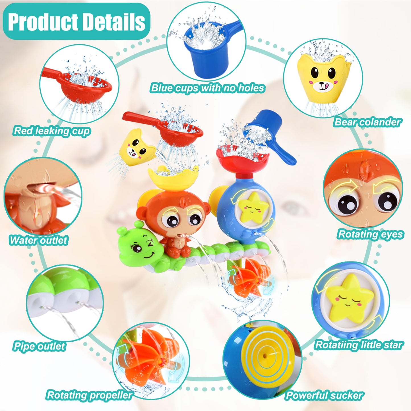 Bath Toys for Kids Ages 1-3 Toddler Bath Toys for Babies 1 2 3 Year Old Boys Girls Water Bathing Tub Toy for 12 18 Months Infant with Cups
