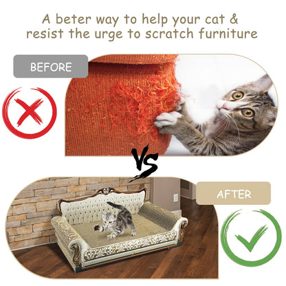 INRLKIT Luxury Cardboard Cat Scratcher Sofa Bed, Couch Shaped Scratching Board, Scratch Lounge with Catnip, Scratcher for Indoor Cats Large Grey