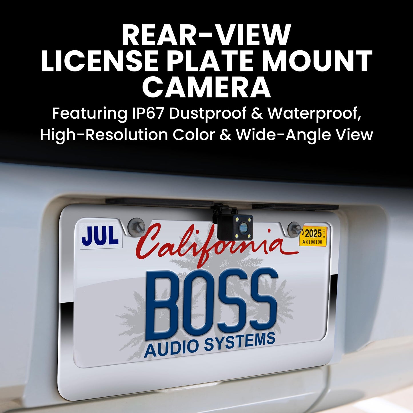 BOSS Audio Systems LPCB40 Reverse Rearview License Plate Backup Car Camera - 170° Wide Angle Rear View, Weatherproof Back Up Cam