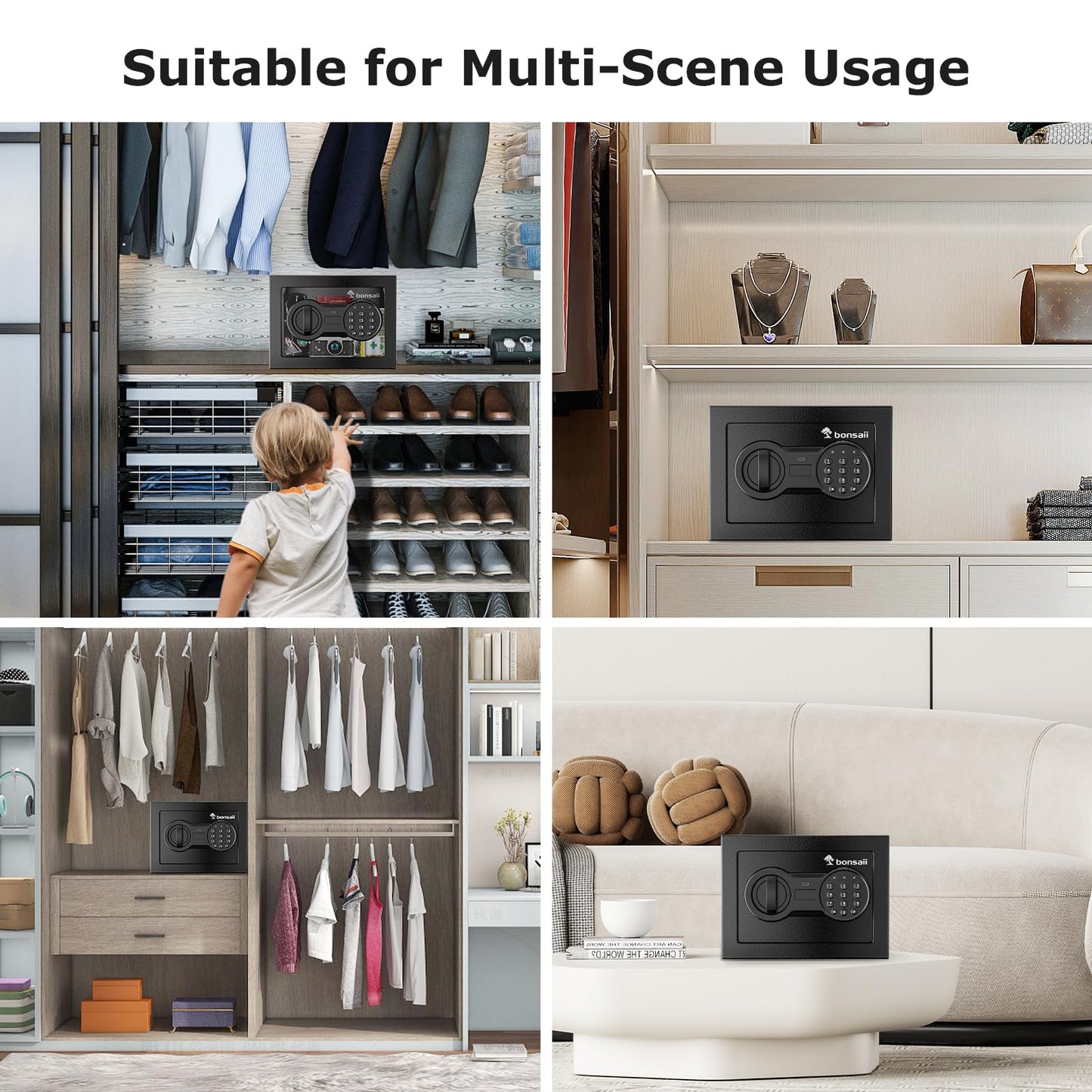 Bonsaii Safe Box with Electronic Keypad, Steel Security Lock Box with Key, 0.23 Cubic Feet, 9.06" W x 6.69" D x 6.69" H, Small Hidden Safe for Cash Jewelry