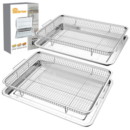 Air Fryer Basket for Oven 15.7"x11.8", 2-Pair Set Large Air Fryer Basket and Tray Stainless Steel Oven Air Fryer Accessories Pan Rack for Cooking Baking and Broiling