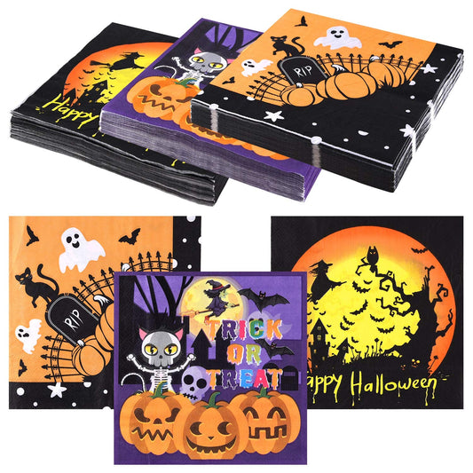 ASTARON 60 Pack Halloween Napkins 13"× 13", Disposable Paper Cocktail Napkins for Halloween Table Decorations Party Supplies
