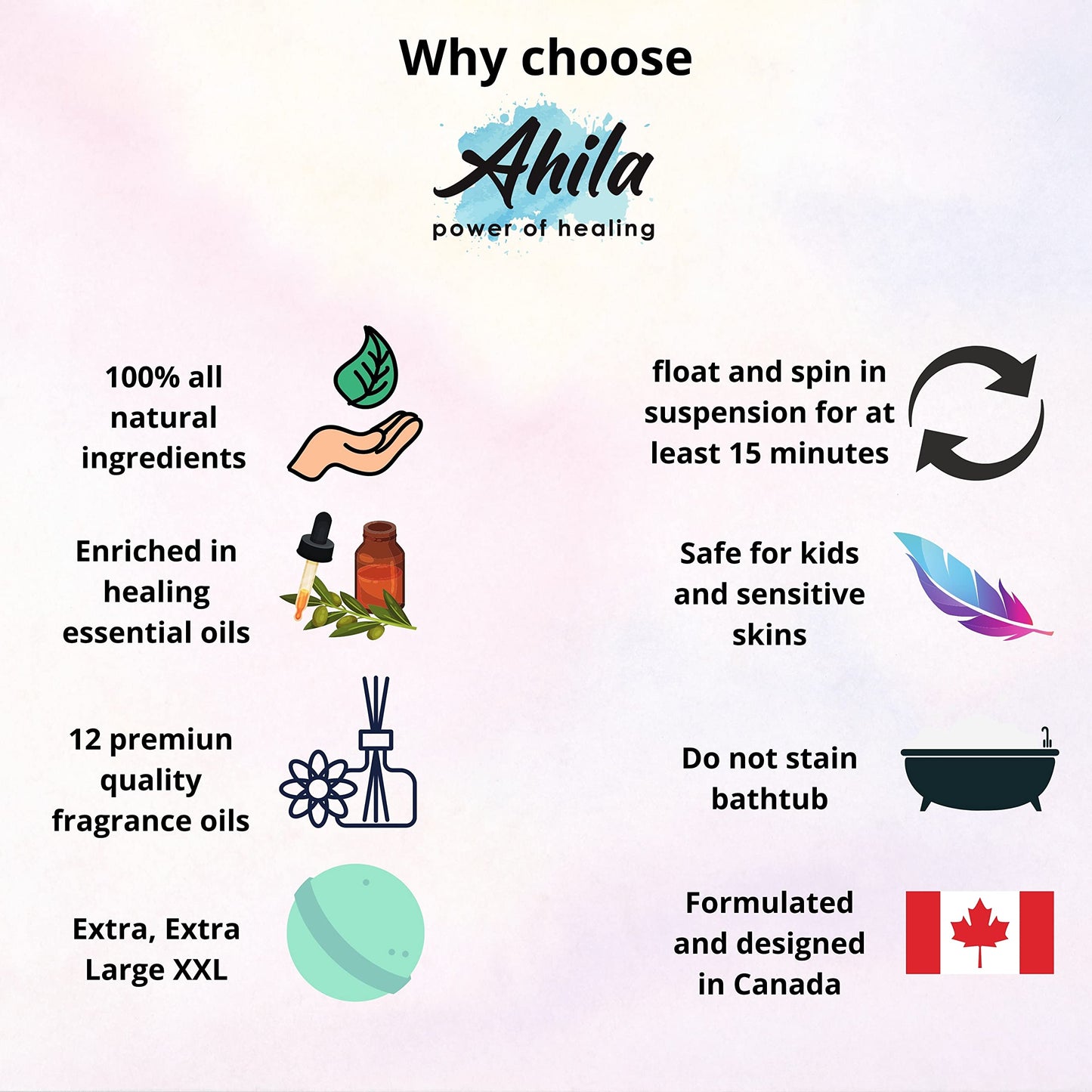 Ahila power of healing 12 XXL Bubbly Organic Bath Bombs Gift Set for Women Men and Kids Designed in Canada Long Lasting Floaters Relaxing Aromatherapy Rich in Pure Essential Oils Healing Properties