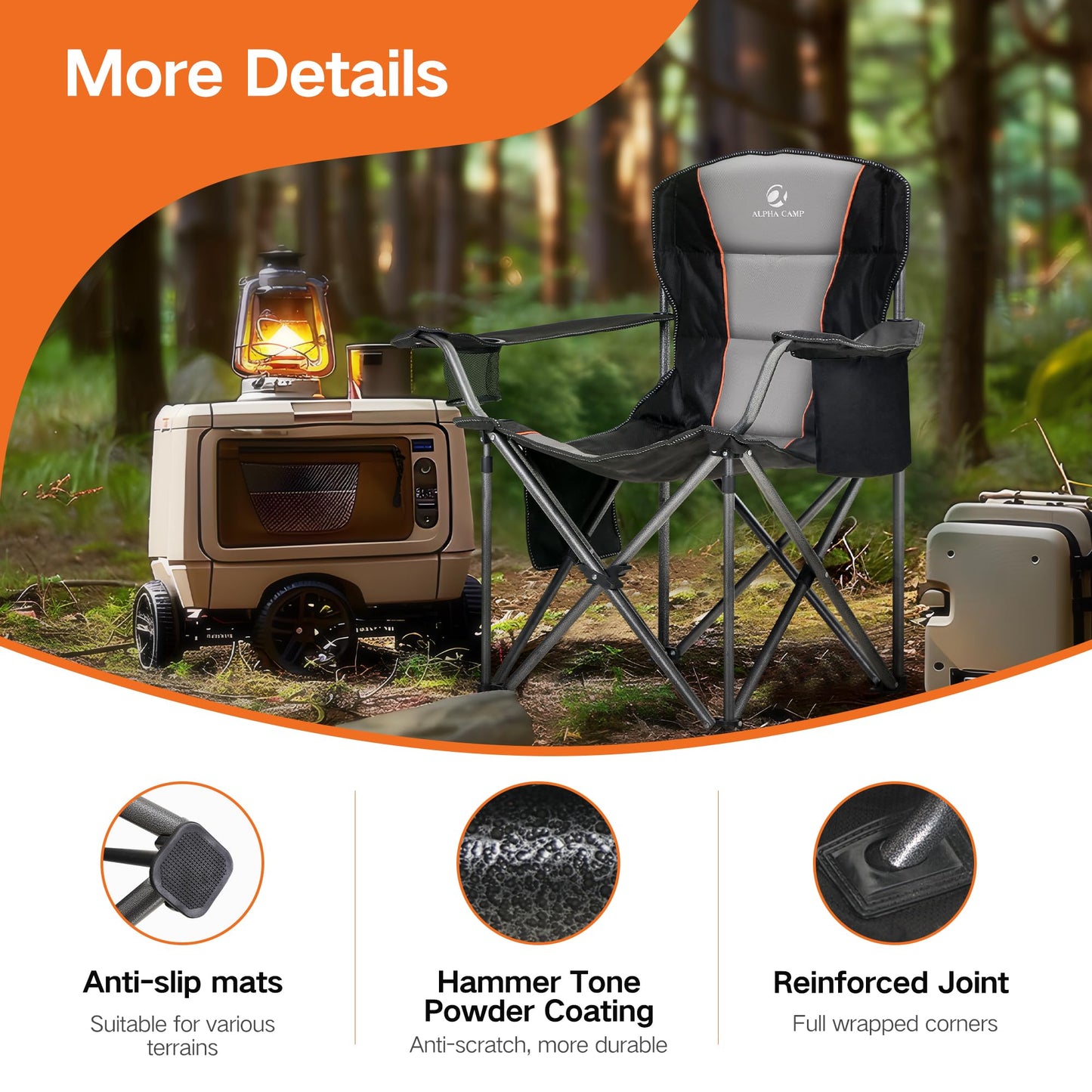 ALPHA CAMP Folding Camping Chair for Adults, Oversized Heavy Duty Lawn Chairs with Cooler Bag, Cup Holder & 600D Oxford Fabric, Folding Chairs for Outside Support 450 LBS,Outdoor Chair 2 Pack