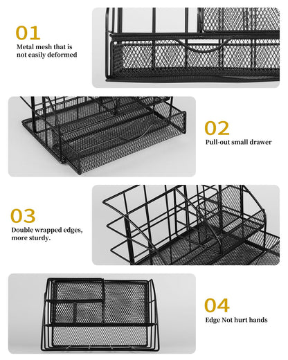 AOFUXTI Office Supplies Desk Organizer - Desk Organizers and Accessories, Supplies Set with Pen Holder, Stapler and 72 Clips Set for Office, Home, School, Black