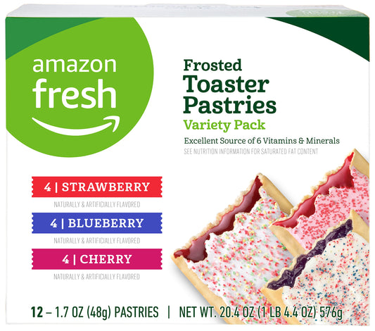 Amazon Fresh - Toaster Pastries Variety Pack (Strawberry, Blueberry, Cherry), Packing May Vary